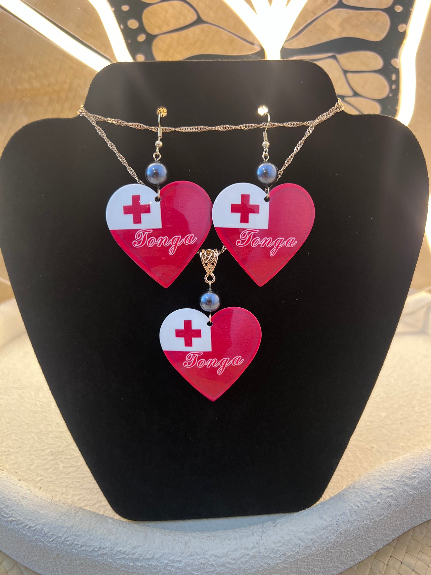 Tonga Flag heart Set